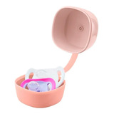 Porta Chupeta Compacto Rosa Até 3 Chupetas Com Alça Gancho