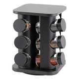 Porta Condimento 12 Potes De Vidro Suporte Giratório Preto