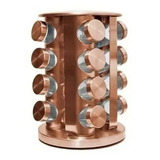 Porta Condimento Giratório Em Aço Inox C 16 Potes Em Vidro Cor Dourado