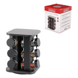 Porta Condimentos 12 Potes De Vidro Suporte Giratório Preto