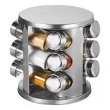 Porta Condimentos De Vidro Giratorio 12 Potes Cozinha Cor Inox