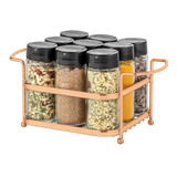 Porta Condimentos Temperos Mini Cesta Com 9 Potes De Vidro Cor Rose