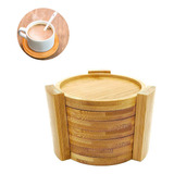 Porta Copo Bambu Com Suporte 6 Bases Taça Caneca Xícara Café