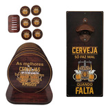 Porta Copos Garrafa De Cerveja Com Abridor 6 Bolachas Bar