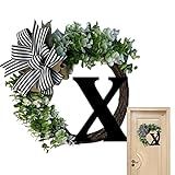 Porta Da Frente Sobrenome Letra Z Sobrenome Sinais Grinalda Para Decoração Casa Coroa Flores Porta Frontal 15 Polegadas Com Arco E Eucalipto Falso Sinais