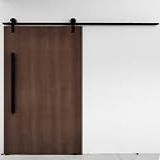 Porta De Madeira Kit De Correr 2m Puxador Flat 1m Preto Cor Imbuia
