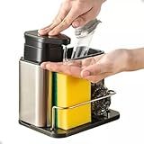 Porta Detergente Com Dispenser Para Sabão Líquido Suporte De Esponja Bucha Inox Organização Cozinha Pia Organizador Utensílios Escoamento Água Escorredor Balcão Limpeza Higiente Escorre Talher Louça