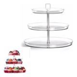 Porta Doce Bolo Tortas 3 Andares Acrúilico Cristal Luxo