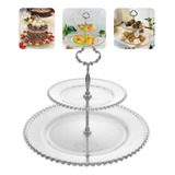 Porta Doces 2 Andares De Cristal Bolinhas Pearl Transp Wolff