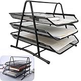 Porta Documentos E Organizador De Documentos Caixa De Correspondência Tripla Bandeja Preta Em Aço Telado Ideal Como Suporte Papel Para Escritório Escrivaninha Mesa Home Office