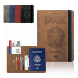 Porta Documentos Passaporte Viagem Carteira Couro Com Rfid