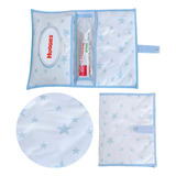 Porta Fraldas Lenço Pomada Bebê Menino Menina Cor Branco Branco Com Estrelinha Azul Personagem Estampado