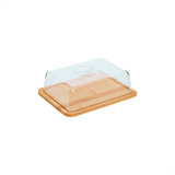Porta Frios Queijo De Bambu De Mesa Com Tampa Acrílico