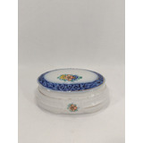Porta Jóias Antigo De Porcelana Floral Branco E Azul