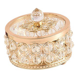 Porta-jóias De Cristal Caixa De Berloques Com Tampa Dourada