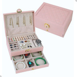 Porta Joias De Viagem Couro Com 1 Gaveta Chave Estilo Vintage Luxuoso Grande
