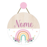 Porta Maternidade Arco Iris Com Nome Personalizado 20cm