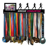 Porta Medalha Corrida Rua Fem Portaretrato Para Até 100 Medalhas Cor Preto Cor Da Armação Preto Quadro De Medalha