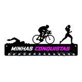 Porta Medalha Triathlon Feminino Para Até 50 Medalhas