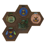 Porta Medalhas De Mdf Unissex Hexagonal Kit Com 5 Peças