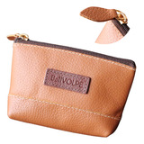 Porta Moedas Ziper Couro Legítimo Feminino Cor Caramelo Desenho Do Tecido Liso