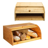 Porta Pão Com Tampa Retrátil Em Bambu Armazenamento De Pães