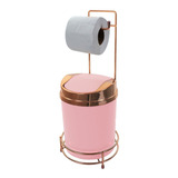 Porta Papel Higiênico Chão Lixeira Basculante Rosé Gold