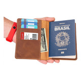 Porta Passaporte Documentos Cartões cédulas Couro Legítimo Cor Marrom