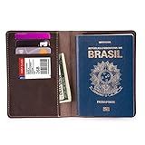 Porta Passaporte Documentos Cartões Cédulas Couro Legítimo  Marrom Escuro 