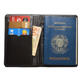 Porta Passaporte Em Couro Com Porta Cartões