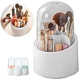 Porta Pinceis Organizador De Maquiagem Cosmeticos Giratório Com Tampa Acrílico 7 Divisorias Salão Beleza Quarto Closet Banheiro Rosa