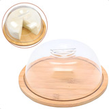 Porta Queijo De Bambu De Mesa Com Tampa Acrílico Redonda