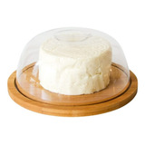 Porta Queijo Queijeira Prato Bambu E Tampa Acrílica Linda Cor Madeira