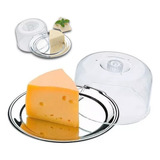 Porta Queijo Queijeira Prato Inox Tampa Acrílico Bandeja Top