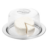 Porta Queijo Queijeira Prato Inox Tampa Acrílico Boleira