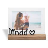 Porta Retrato Dinda S2 Fotografias 10x15cm Horizontal Branco Madrinha Aço Madeira Liso Geguton