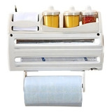 Porta Rolo E Condimento 7 Em 1 Papel Toalha Alumínio Pvc Cor Branco Liso