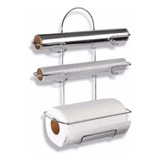 Porta Rolo Papel Toalha Triplo Suporte Parede Cozinha Cromo