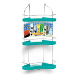 Porta Shampoo Triplo Cromo Colors Aço E Plastico N307 Cor Azul turquesa