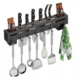 Porta Talher De Parede Preto Para Cozinha Com Suporte