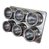 Porta Tempero Condimento De Aço Inox Com Imã Kit 6 Pcs Cor Prateado