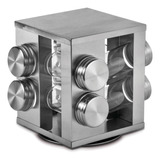 Porta Tempero Condimento Inox 08 Potes C Suporte Giratório