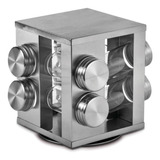 Porta Tempero Condimento Inox 08 Potes C Suporte Giratório