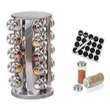 Porta Tempero Condimentos 20 Potes Giratorio Inox Redondo Etiquetas Caneta