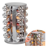 Porta Tempero Inox 20 Potes Suporte Giratório Rd etiquetas
