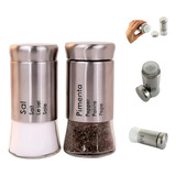 Porta Tempero Inox Duplo Sal pimenta Jogo 2 Peças Tampa