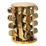 Porta Temperos 16 Potes Giratório Inox Dourado Ouro