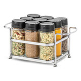 Porta Temperos Aço Cromado 9 Potes Com Suporte Cesta