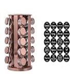 Porta Temperos Condimento Giratorio Inox Com 20 Potes De Vidro Rose Gold Etiquetas