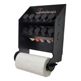 Porta Temperos Condimentos Com Porta Papel Toalha 10 Potes Cor Preto